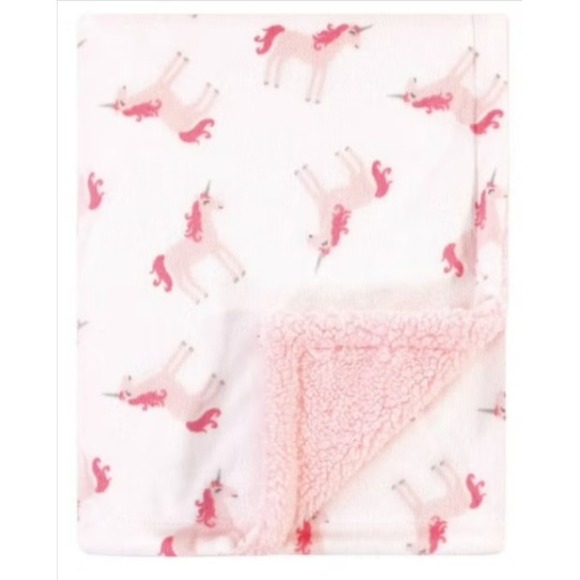 Hudson Baby Unicorn Blanket Pink White Plush Baby Throw 30 x 40 inches